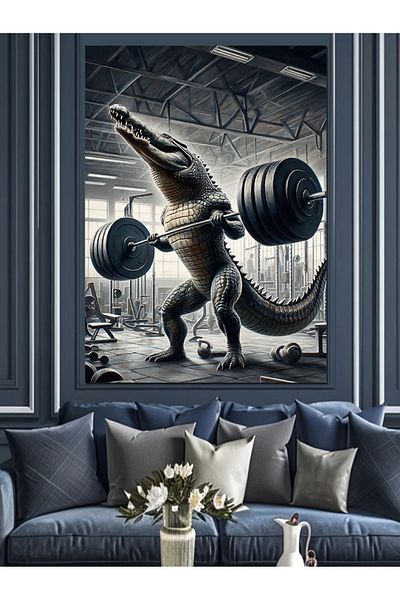 Tablomega Weight Lifting Crocodile Decorative Canvas - Mdf Wooden Table