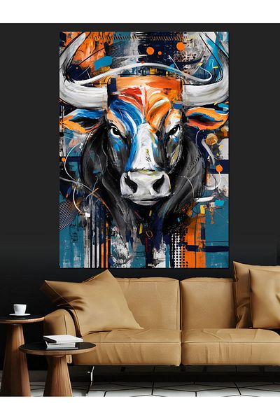 Tablomega Abstract Bull Decorative Canvas - Mdf Wooden Painting