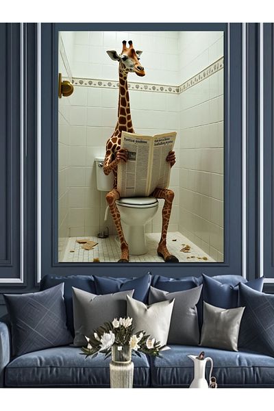 Tablomega Giraffe Reading Newspaper Decorative Canvas - Mdf Wood Table