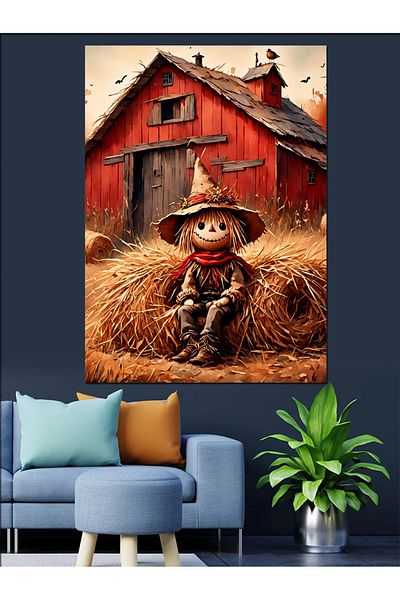 Tablomega Red Barn and Balustrade Decorative Canvas - Mdf Wooden Painting