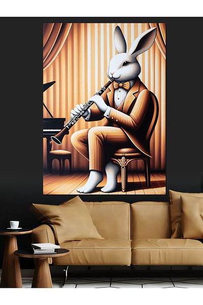 Tablomega Clarinet Playing Rabbit Decorative Canvas - Mdf Wooden Painting