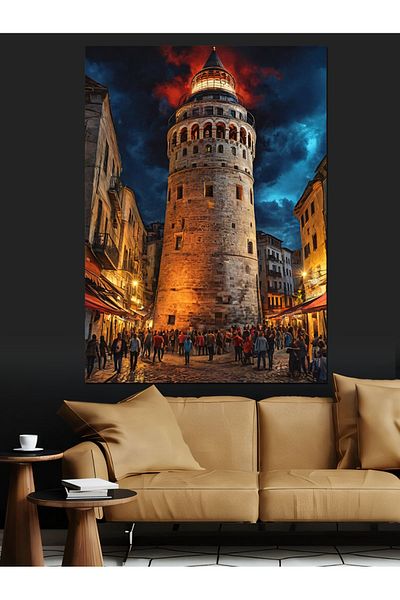 Tablomega Pânză Decorativă Noapte Turnul Galata - Lemn MDF