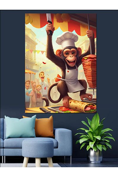 Tablomega Monkey Rotary Chief Decorative Canvas - Mdf Wooden Table