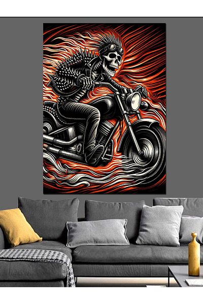 Tablomega Pânză Decorativă Schelet Motocicletă - Lemn MDF