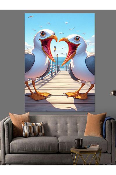 Tablomega Loveable Seagulls Decorative Canvas - Mdf Wooden Painting