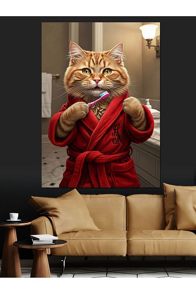 Tablomega Cat in Bathrobe Decorative Canvas - Mdf Wooden Painting
