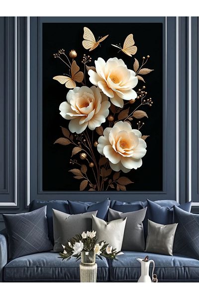 Tablomega White Flower Bouquet Decorative Canvas - Mdf Wooden Painting
