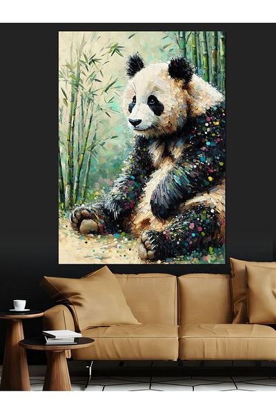Tablomega Panda and Leaves Decorative Canvas - Mdf Wooden Table