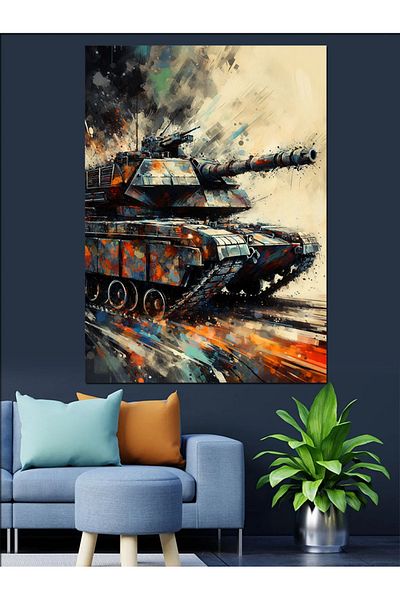 Tablomega In Flames Tank Decorative Canvas - Mdf Wooden Painting