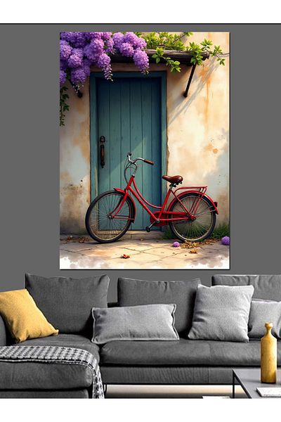 Tablomega Pânză Decorativă Bicicletă și Ușă Albastră - Lemn MDF