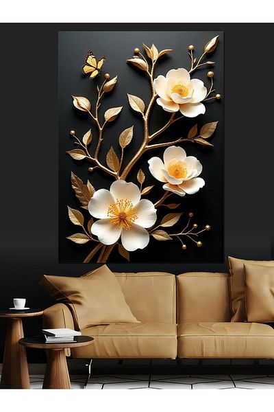Tablomega White Flower Bouquet Decorative Canvas - Mdf Wooden Painting