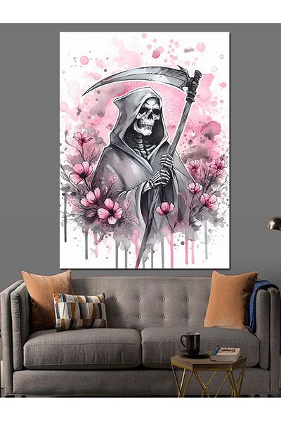 Tablomega Pink Grim Reaper Decorative Canvas - Mdf Wooden Painting