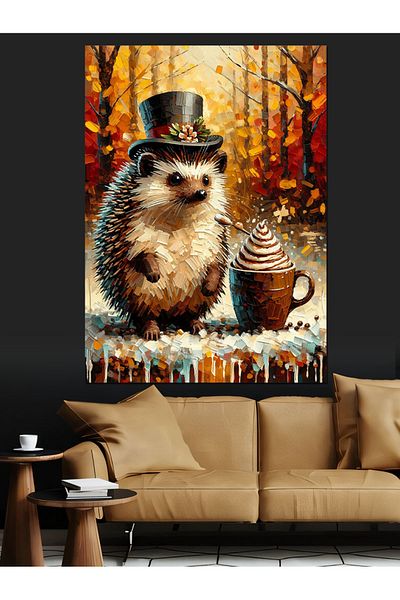 Tablomega Top Hat Hedgehog Decorative Canvas - Mdf Wooden Painting