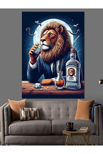Tablomega Lion Bey Decorative Canvas - Mdf Wooden Painting