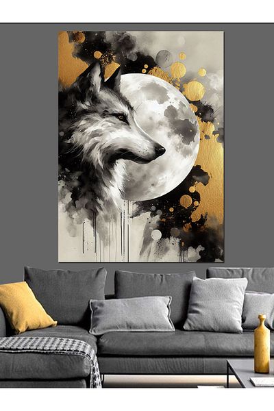 Tablomega Διακοσμητικός καμβάς Wolf And Moon - Ξύλινος πίνακας MDF