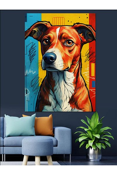 Tablomega Colorful Dog Portrait Decorative Canvas - Mdf Wooden Painting