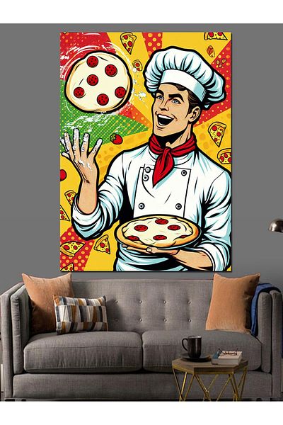 Tablomega Chef Making Pizza Decorative Canvas - Mdf Wooden Table