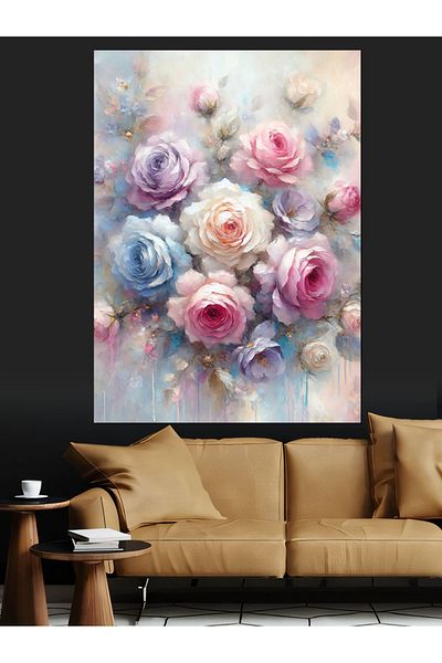Tablomega Pink Roses Decorative Canvas - Mdf Wooden Table