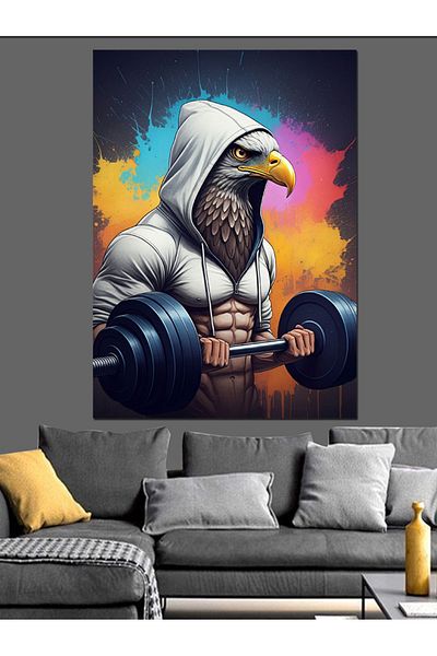 Tablomega Weight Lifting Eagle Decorative Canvas - Mdf Wooden Table