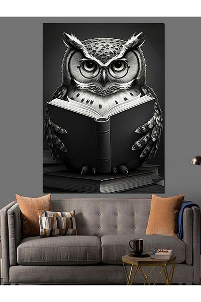 Tablomega Owl Reading a Book Decorative Canvas - Mdf Wooden Painting