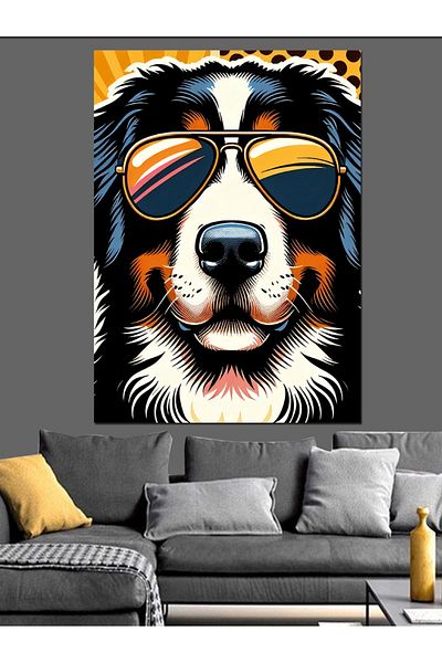 Tablomega Dog with Glasses Decorative Canvas - Mdf Wooden Painting