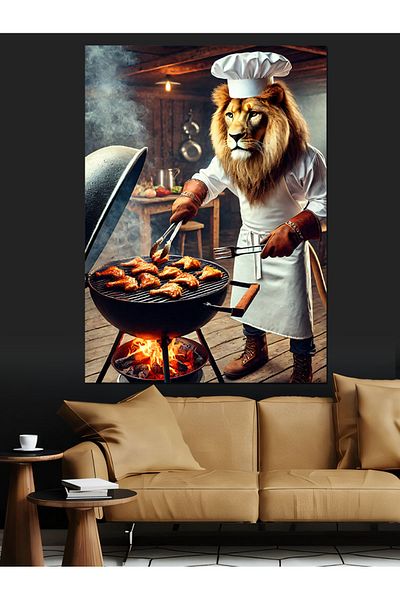 Tablomega Mangalcı Lion Decorative Canvas - Mdf Wooden Table