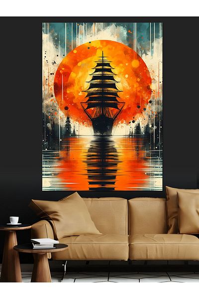 Tablomega Ship on Sunset Decorative Canvas - Mdf Wooden Painting