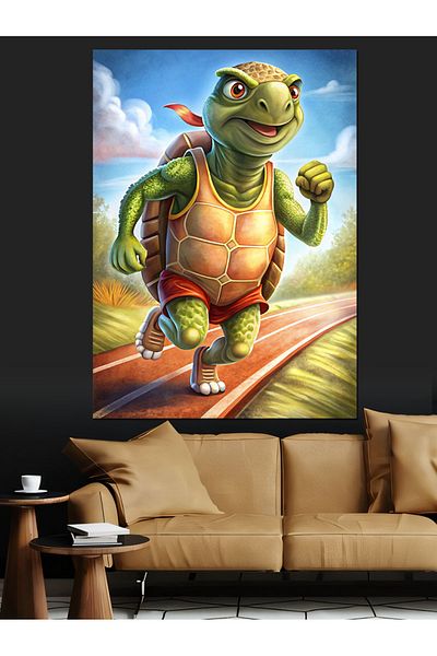 Tablomega Running Turtle Decorative Canvas - Mdf Wooden Painting