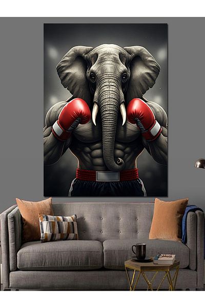 Tablomega Boxing Glove Wearing Elephant Decorative Canvas - Mdf Wood Painting