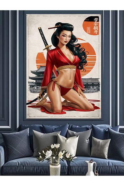 Tablomega Samurai Girl Decorative Canvas - Mdf Wooden Painting