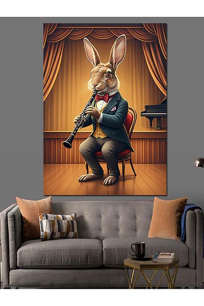 Tablomega Rabbit Playing Harp Decorative Canvas - Mdf Wooden Painting