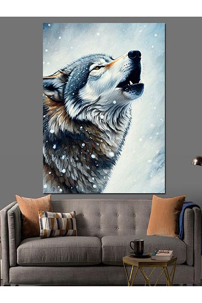 Tablomega Howling Wolf Decorative Canvas - Mdf Wooden Painting