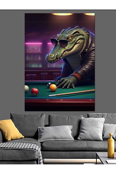 Tablomega Crocodil care joacă biliard Pânză decorativă - Lemn MDF