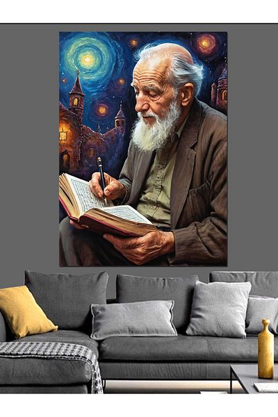 Tablomega Old Man and Book Decorative Canvas - Mdf Wooden Painting