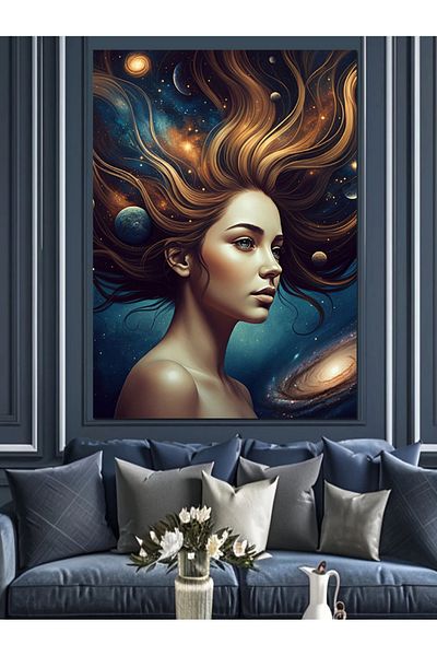 Tablomega Planets and Women Decorative Canvas - Mdf Wooden Painting