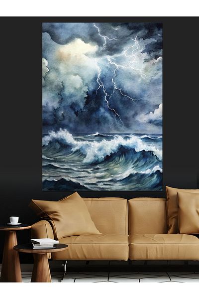 Tablomega Stormy Sea Decorative Canvas - Mdf Wooden Painting