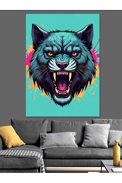 Tablomega Neon Tiger Portrait Decorative Canvas - Mdf Wooden Painting