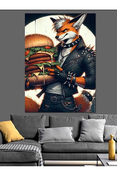 Tablomega Lup care ține un burger Pânză decorativă - Lemn MDF