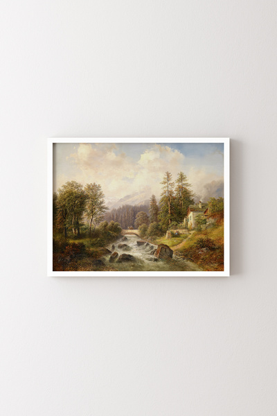 epiqart منظر طبيعي لجبال Idyll مع المزارع - إطار أبيض