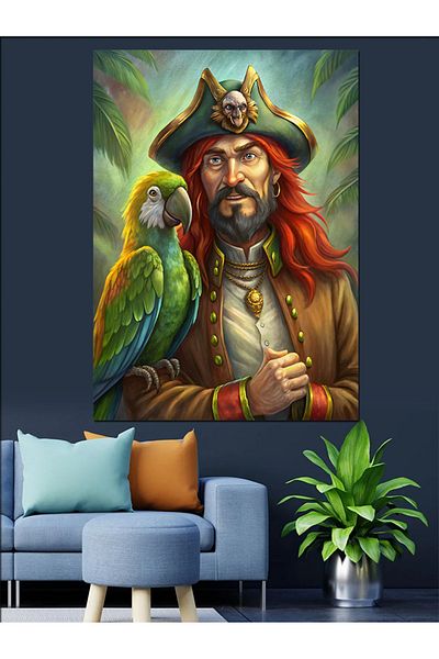 Tablomega Parrot Pirate Decorative Canvas - Mdf Wooden Table