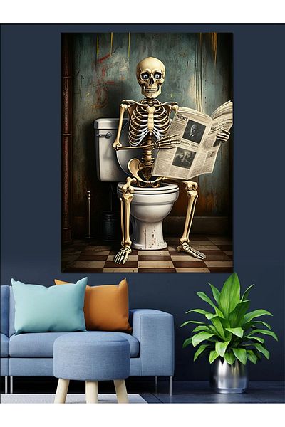 Tablomega Skeleton Reading Newspaper Decorative Canvas - Mdf Wooden Painting