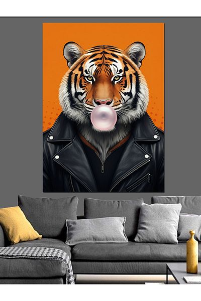 Tablomega Blowing Gum Tiger Decorative Canvas - Mdf Wooden Painting