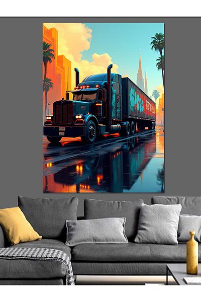 Tablomega Truck on the Night Road Decorative Canvas - Mdf Wooden Painting