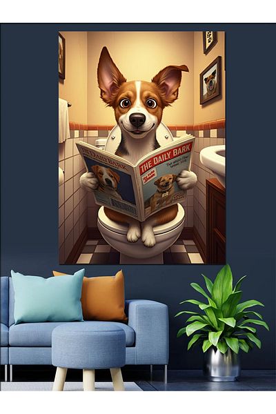 Tablomega Dog Reading Newspaper Decorative Canvas - Mdf Wood Art Print