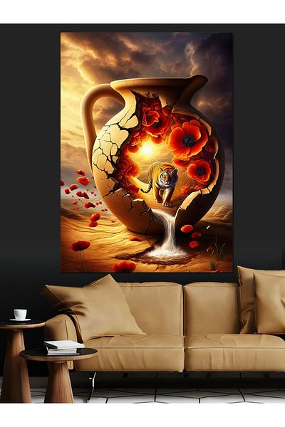 Tablomega Flaming Vase Decorative Canvas - Mdf Wooden Table