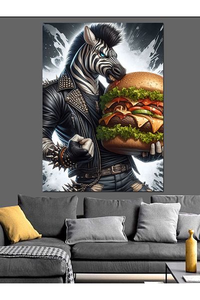 Tablomega Hamburger Zebra Decorative Canvas - Mdf Wooden Table