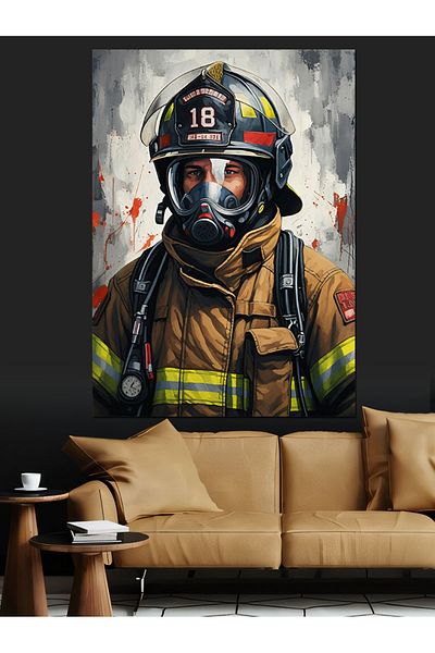Tablomega Firefighter Decorative Canvas - Mdf Wooden Painting