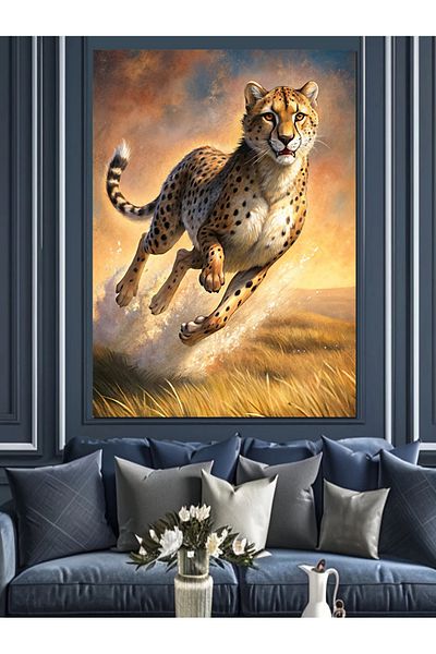 Tablomega Running Cheetah Decorative Canvas - Mdf Wooden Painting