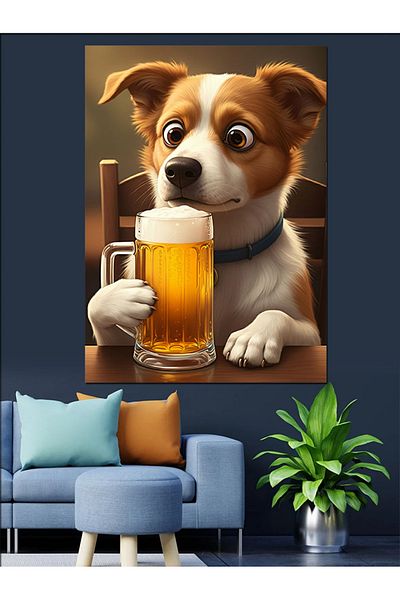 Tablomega Dog Decorative Canvas - Mdf Wood Table