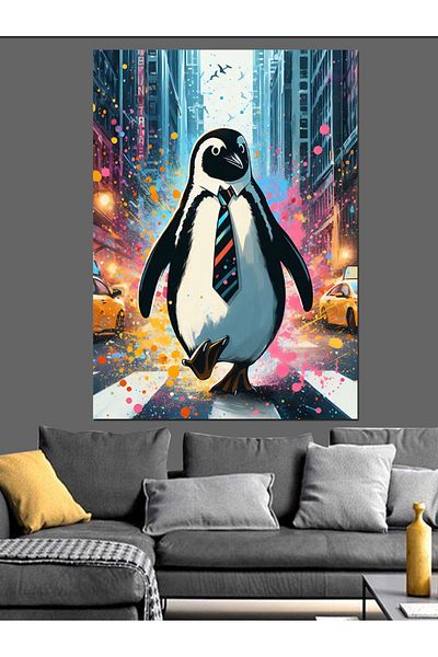 Tablomega Tie Penguin Decorative Canvas - Mdf Wooden Painting